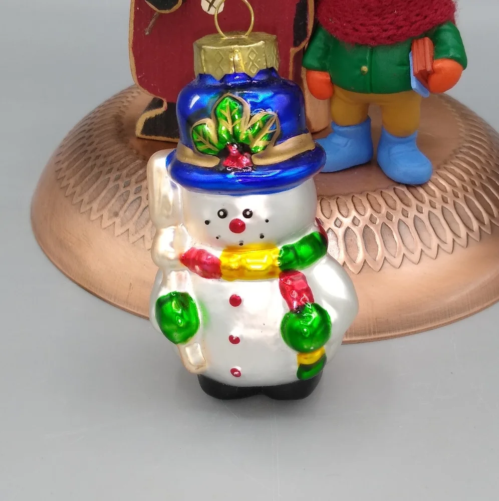 Christmas Tree Ornaments Wood Santa Glass Snowman Schoolboy Noah's Ark Set 5 Vtg